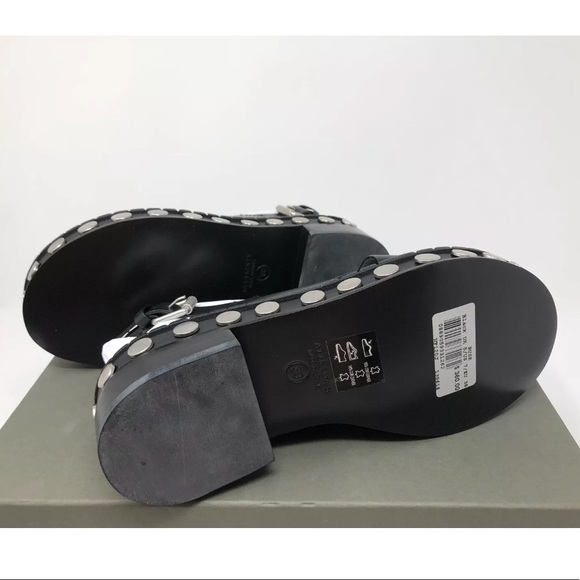 AllSaints Leather Sandal Slingback Strap Stud Heel - Picture 6 of 8